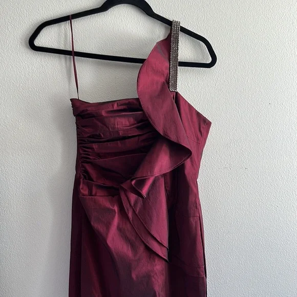 Kay Unger | Dresses | Kay Unger New York Satin One Shoulder Floorlength  Ruffled Formal Evening Dress | Poshmark